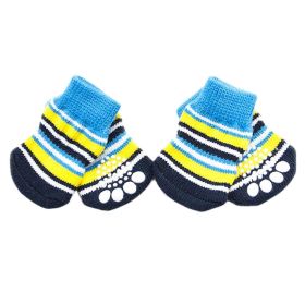 4Pcs Blue Yellow Striped Knitted Dogs Socks Cat Socks Cute Pet Socks Dog Paw Protection for Puppy Indoor Wear - Default