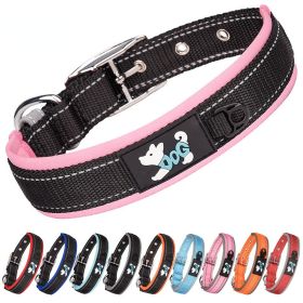 Pet dog collar; diving cloth reflective nylon collar; medium and large dog collar - Black ribbon: dark blue - XL 2.5*(58-68)CM