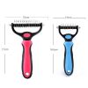 Professional Pet Deshedding Brush 2 Sided Dematting Dog Comb Cat Brush Rake Puppy Grooming Tools Undercoat Shedding Flying Hair - blue - L