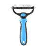 Professional Pet Deshedding Brush 2 Sided Dematting Dog Comb Cat Brush Rake Puppy Grooming Tools Undercoat Shedding Flying Hair - blue - S